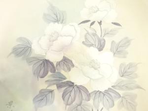 アンティーク　作家物　手描き　牡丹模様刺繍名古屋帯